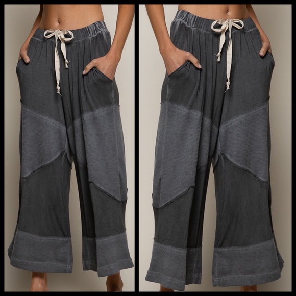 POL Wide Leg Pants W/Drawstring Mix Fabric RESTOCKING IN BLACK & 4 MORE COLORS! - Picture 7 of 14